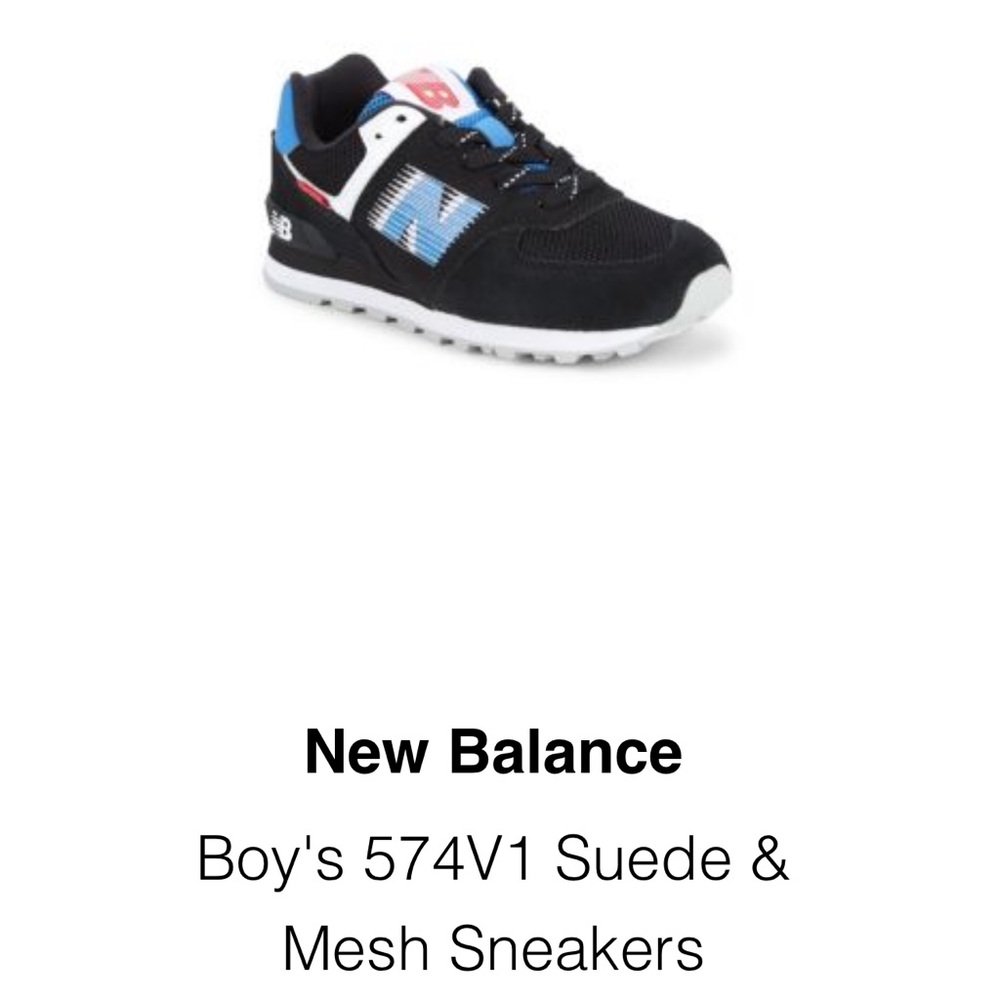 USED/WORN New Balance Boy's 574V1 Suede & Mesh Sneakers Size 3 Black Blue